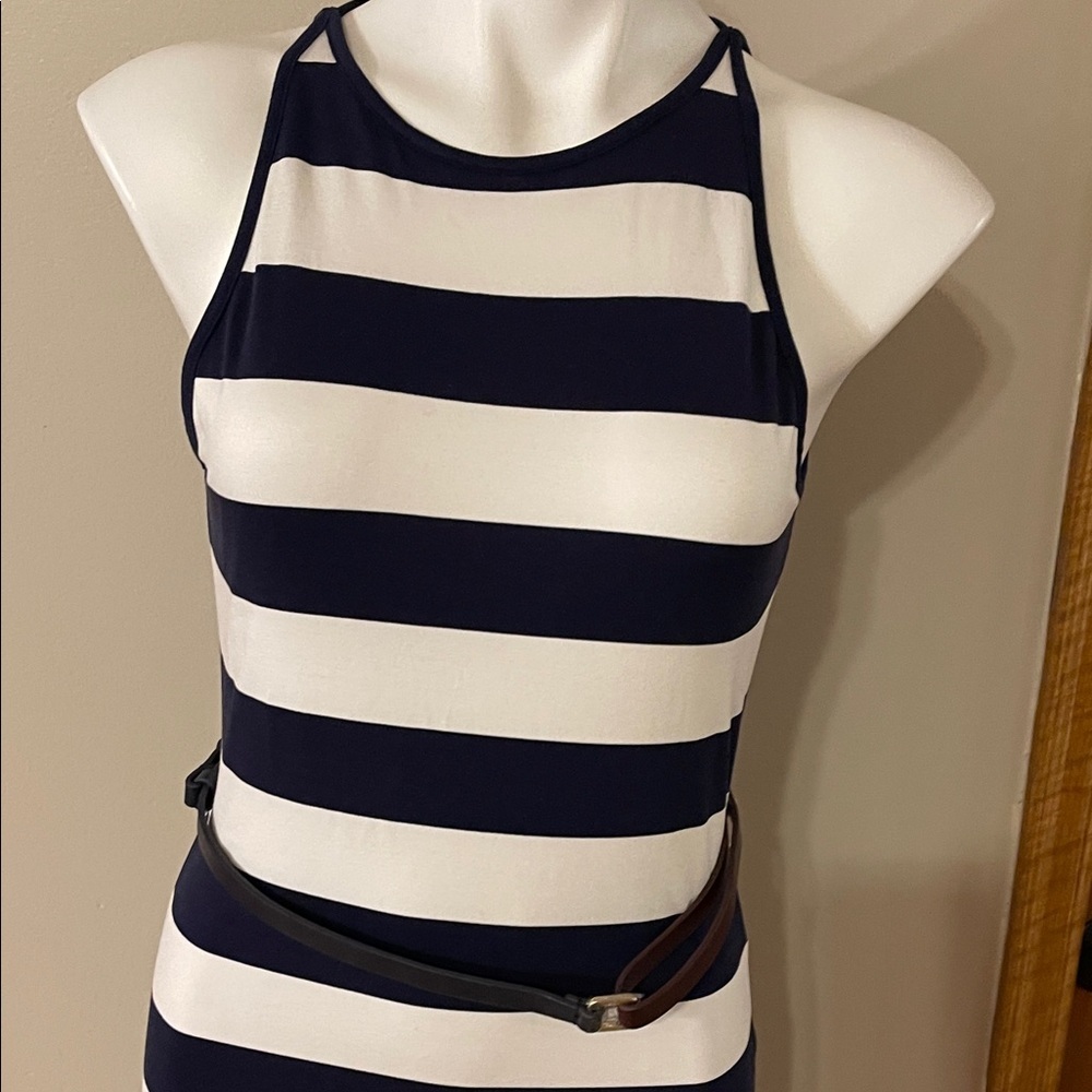 Ted Baker London Navy and Burgundy Striped Midi Dress - Picture 4 of 11